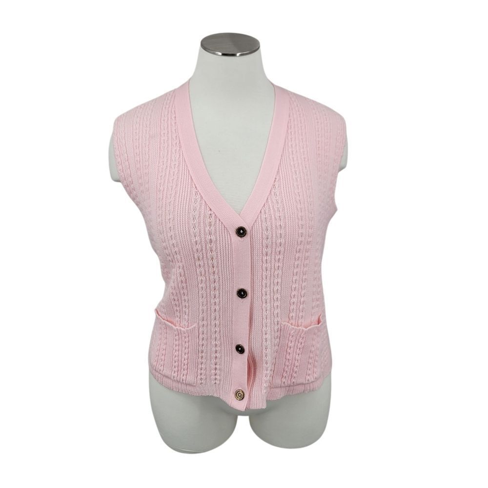 Carriage Court Vintage Baby Pastel Pink Sleeveless Knit Cardigan Vest